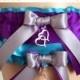 SALE Turquoise and Purple Wedding Garter Set, Bridal Garter Set, Keepsake Garter, Prom Garter, Weddings, Garters