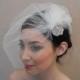 Tulle side birdcage veil with pouf and rhinestone applique flower on alligator clip - Ready to ship in 1 week