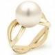 White Pearl Ring, Engagement Ring, 14K Yellow Gold Ring, Size 6