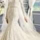 Long Sleeves Bateau Neckline Lace Embellished Mermaid Wedding Dress with Deep V-back