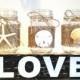 Set of 6 Mason jar centerpiece-candle holder- beach wedding mason jar with starfish sand dollars and seashells