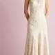 Sheer High Neckline Sheath Column Lace Appliques Keyhole Back Wedding Dress