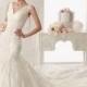 Alluring Tulle with Dots & Satin & Organza Mermaid V-neck Neckline Tank Sleeves Floor-length Wedding Dress with Lace Appliques