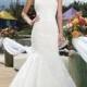 Beaded Lace Mermaid Wedding Gown With A Soft Tulle Neckline And Organza Skirt