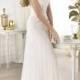 Elegant Semi-sheer Draped V-neck Lace Applique A-line Wedding Dress