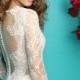 Long Sleeves Plunging V-neck Lace Wedding Dress with Sheer Illusion Back - Dressaleonline.com