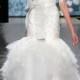 Luxury Floral Tulle Trumpet Wedding Dress with Three-quarter Sleeve and Layered Skirt