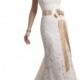 Strapless Slim A-line Lace Wedding Dress with Satin Ribbon Waist