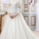 Illusion Lace Long Sleeves Bateau Neckline Ball Gown Wedding Dress with Deep V-back