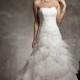Strapless Lace Dropped Waist Wedding Dress with Organza Asymetrical Ruffle Skirt