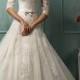 Half Sleeves Illusion Bateau Neckline A-line Lace Wedding Dress with Keyhole Back