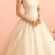 Strapless Ruched Bodice Lace Appliques Princess Ball Gown Wedding Dress