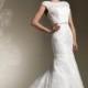 Elegant Wedding Dress with Beaded Lace Sabrina Neckline and Criss-cross Back