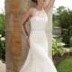 Sleeveless Lace Slim A-line Wedding Gown with Hand-beaded Boat Neckline