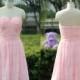 Pink Bridesmaid Dress,Sweetheart Wedding Party Dress,Handmade Chiffon Pink Prom Dress,Bridesmaid Gowns