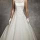 Classic Ball Gown Wedding Dress with Sleeveless Lace Neckline and V Back