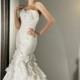 Fit and Flare Perfect Tiered Wedding Dress with Flowers on Neckline and Lace-up Back