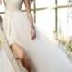 Lace Short Wedding Dress Tulle Overskirt with Horsehair Accented Hem and Chapel Train