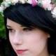 bridal headpiece, Cottage Chic Flower Crown pink Hair Wreath aqua wedding accessories, bridesmaid hair flower, headwreath floral circlet