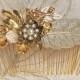 Bridal Hair Comb Pearls Vintage Wedding Hair comb Flower Vintage Shabby Chic Bride Hair Comb Gold Leafs Hair Piece Leafs Pearls Victorian