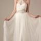 Amazing Glamorous Tulle & Satin Sheath Halter Neckline Raised Waistline Wedding Dress