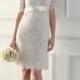 Lace Bateau Column Short Maternity Wedding Dress with Short Sleeves