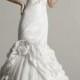 Taffeta Strapless Sweetheart Mermaid Elegant Wedding Dress with Tulle Skirt and Ruffled Train
