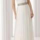 Organza Scoop Column Elegant Wedding Dress with Beaded Waistband