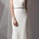 Alluring Satin&Lace Sheath Illusion High Neckline Natural Waistline Wedding Dress
