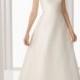 Satin Bateau A-line Simple Wedding Dress with Bow on Back