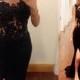 Sexy black illusion lace top slit sheath prom dress