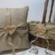 Rustic Burlap Flower Girl Basket and Ring Bearer Pillow - Personalized For Your Country Woodland Wedding Day