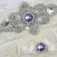 SALE - CHLOE II - Purple Pearls Wedding Garter Set, Wedding Ivory Stretch Lace Garter, Rhinestone Crystal Bridal Garters
