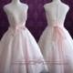 Pearl Pink Retro Tea Length Wedding Dress Prom Dress Formal Dress 