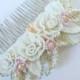 Hand Beaded Flowers and Leaves Hair Comb Perfect for the Bride