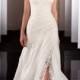 Silk Organza A-line Lace Apliques Ruched Wedding Dress with Detachable Skirt