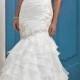 Amazing Organza & Satin Mermaid Strapless Sweetheart Tiered Ruffled Destination Wedding Dress With Beaded Lace Appliques