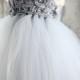 Grey Silver Flower girl dress Tutu dress Wedding dress Birthday dress Newborn 2T to 8T