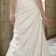 Amazing Charmeuse A-line Strapless Asymmetrical Waist Draping Wedding Gown With Beaded Lace Appliques