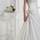 Alluring Taffeta A-line Strapless Neckline Empire Waist Beaded Lace Appliques Wedding Gown With Handmade Flowers