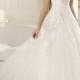 Beaded Floor Length Wedding Dress with Ethereal Full Skirt and Chic Chapel Train