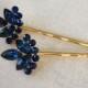 Navy Blue Rhinestone hair pins, set, gift, hair, accessory, rustic, wedding, rhinestone, gold, navy, blue, bridesmaid, hair