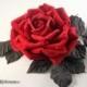 Red velvet Rose fascinator, wedding flower red and black hair clip, Red silk Rose, bridal headpiece, accessory for bride or bridesmaid