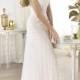 Elegant Semi-sheer Draped V-neck Lace Applique A-line Wedding Dresses - LightIndreaming.com