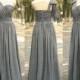 Grey Bridesmaid Dress Handmade Pleat Chiffon Long Wedding Party Gowns Long Grey Prom Dress Evening Dress Bridesmaid Gown