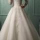 Three Quarter Sleeves Illusion Neckline A-line Wedding Dress - LightIndreaming.com