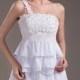 Beautiful Chiffon & Satin A-line One Shoulder Knee Length Wedding Dress