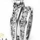Unique Diamond Bridal Set 14K White Gold Engagement Rings Art Deco Styled Bridal Ring Set Filigree Rings