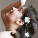 Flower bridal Hair, soft rose flower with silver chain- weddings- flower girl
