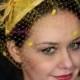 Yellow FASCINATOR with veill, dots birdcage veil, fabulous wedding head piece, hairdress,